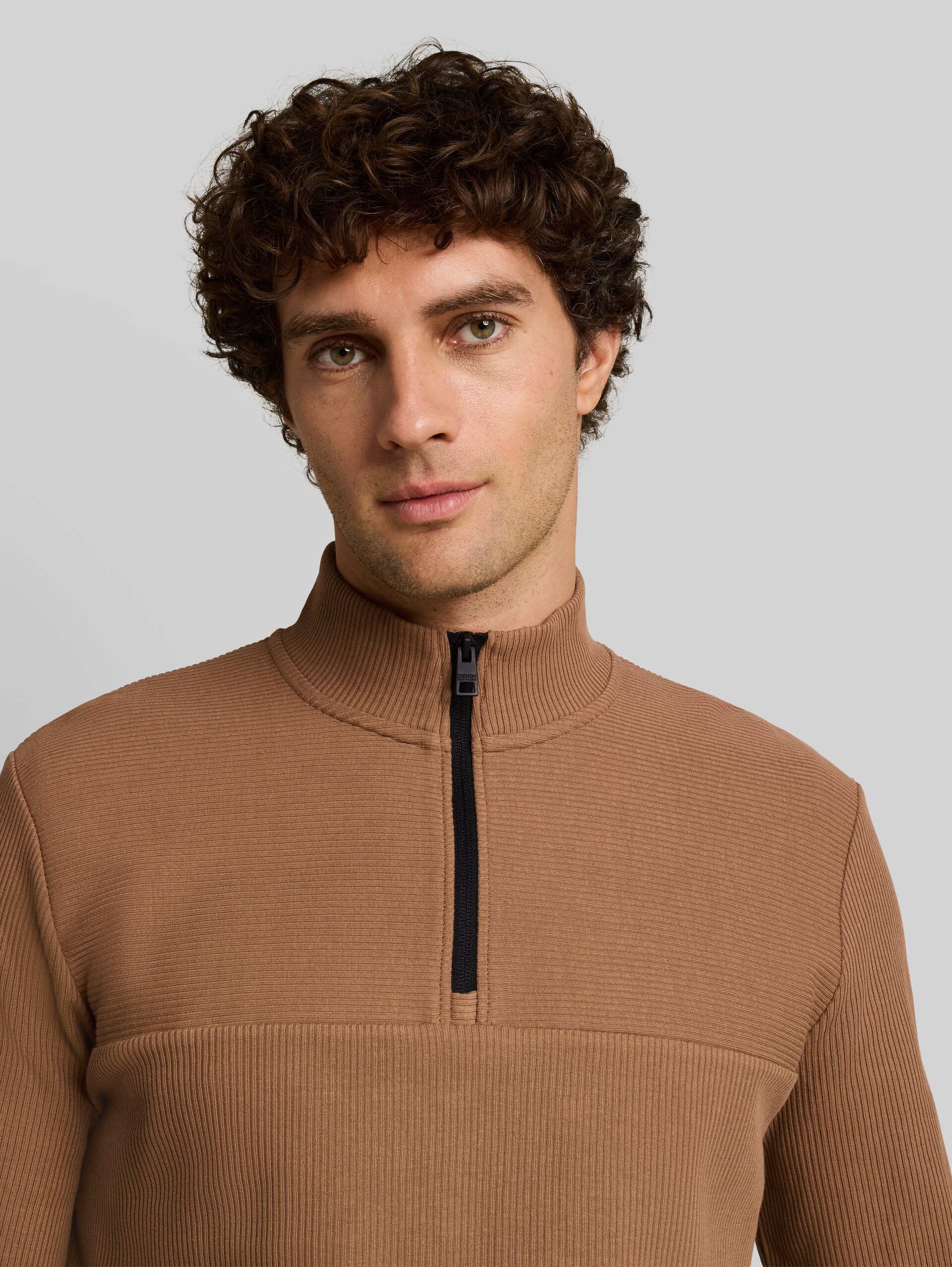 Troyer Langarmshirt mit Reißverschluss - malt brown - Detail-Model-Ansicht