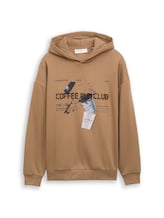 Geselecteerd, Sweatshirt met capuchon in relaxte pasvorm en print door Tom Tailor, bruin