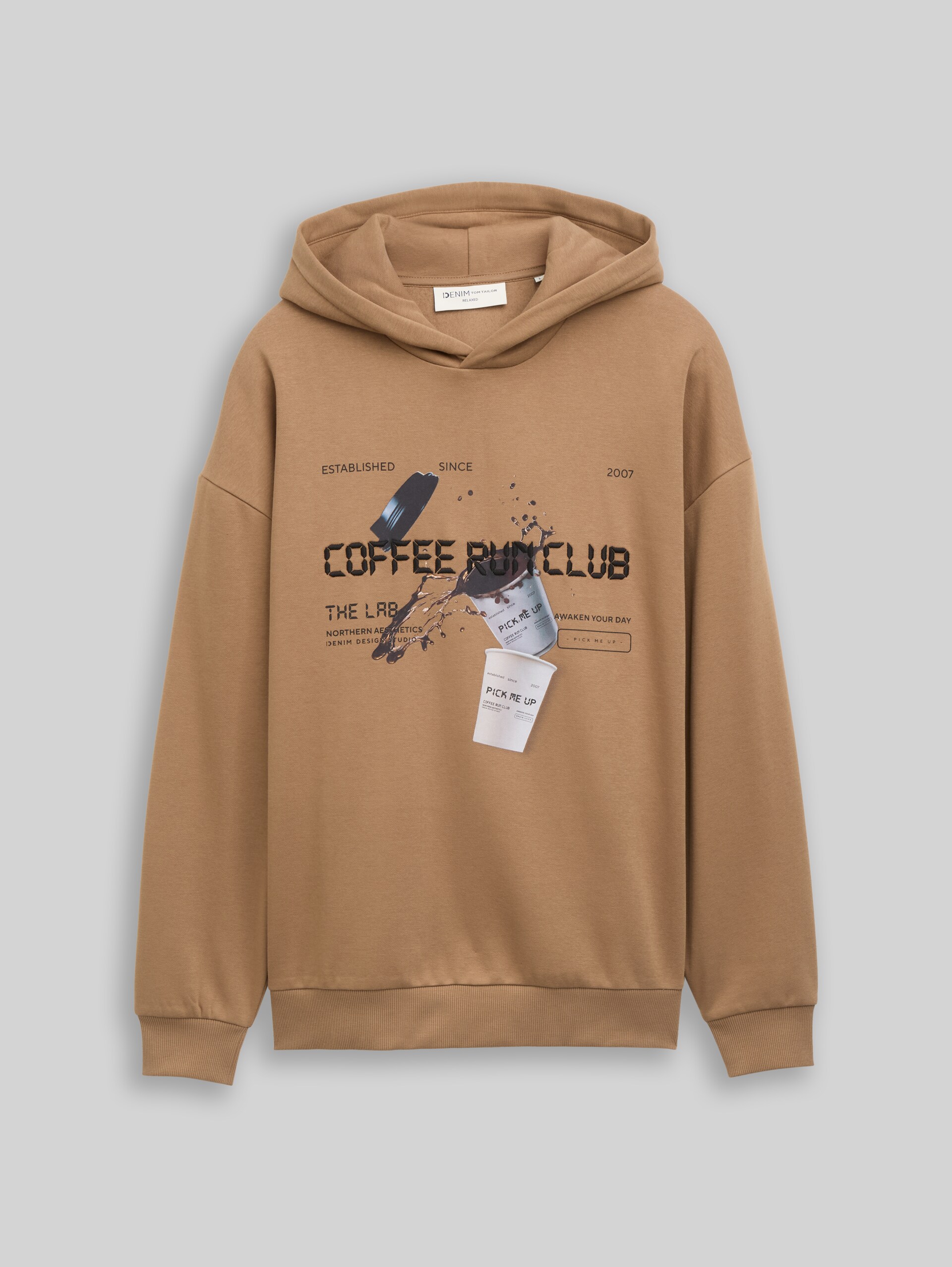 Sweatshirt met capuchon in relaxte pasvorm en print - malt brown - Product vooraanzicht