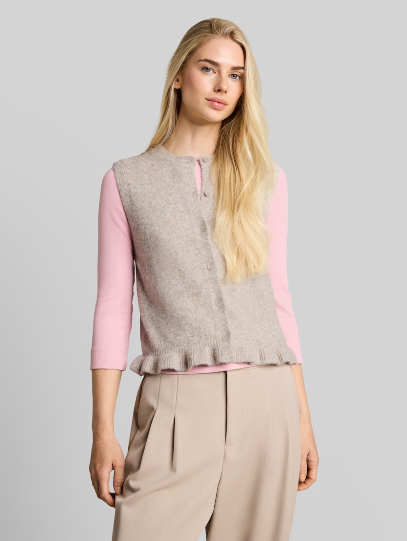 Gezellig gebreid vest met ruches door Denim Female, atmosphere beige melange