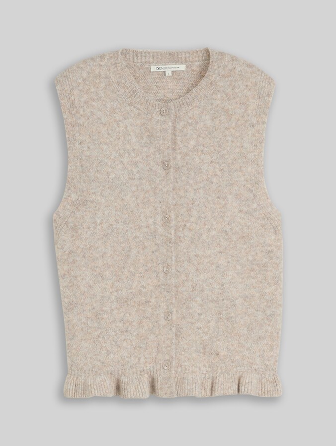 Gezellig gebreid vest met ruches door Denim Female, atmosphere beige melange