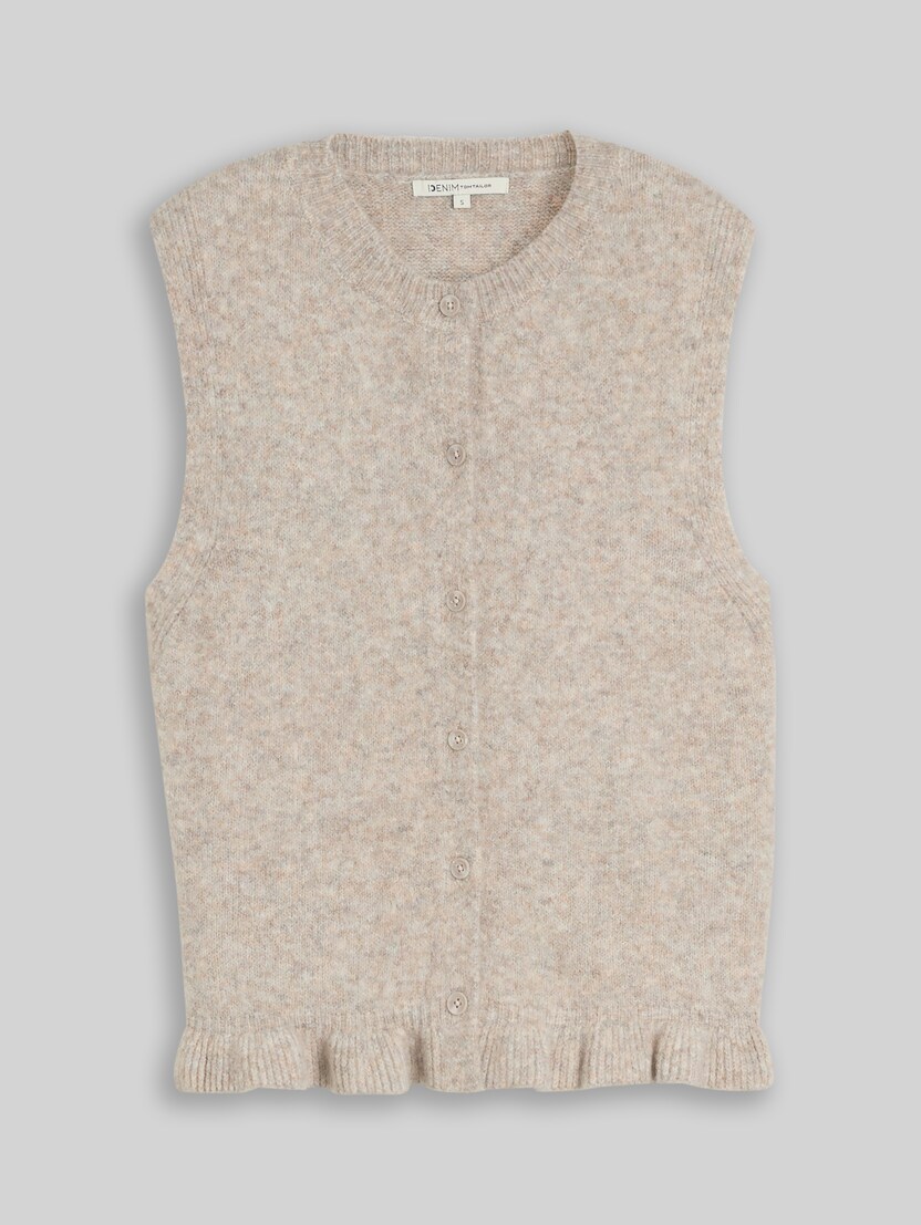 Cosy knitted waistcoat with ruffles by Denim Female, atmosphere beige melange