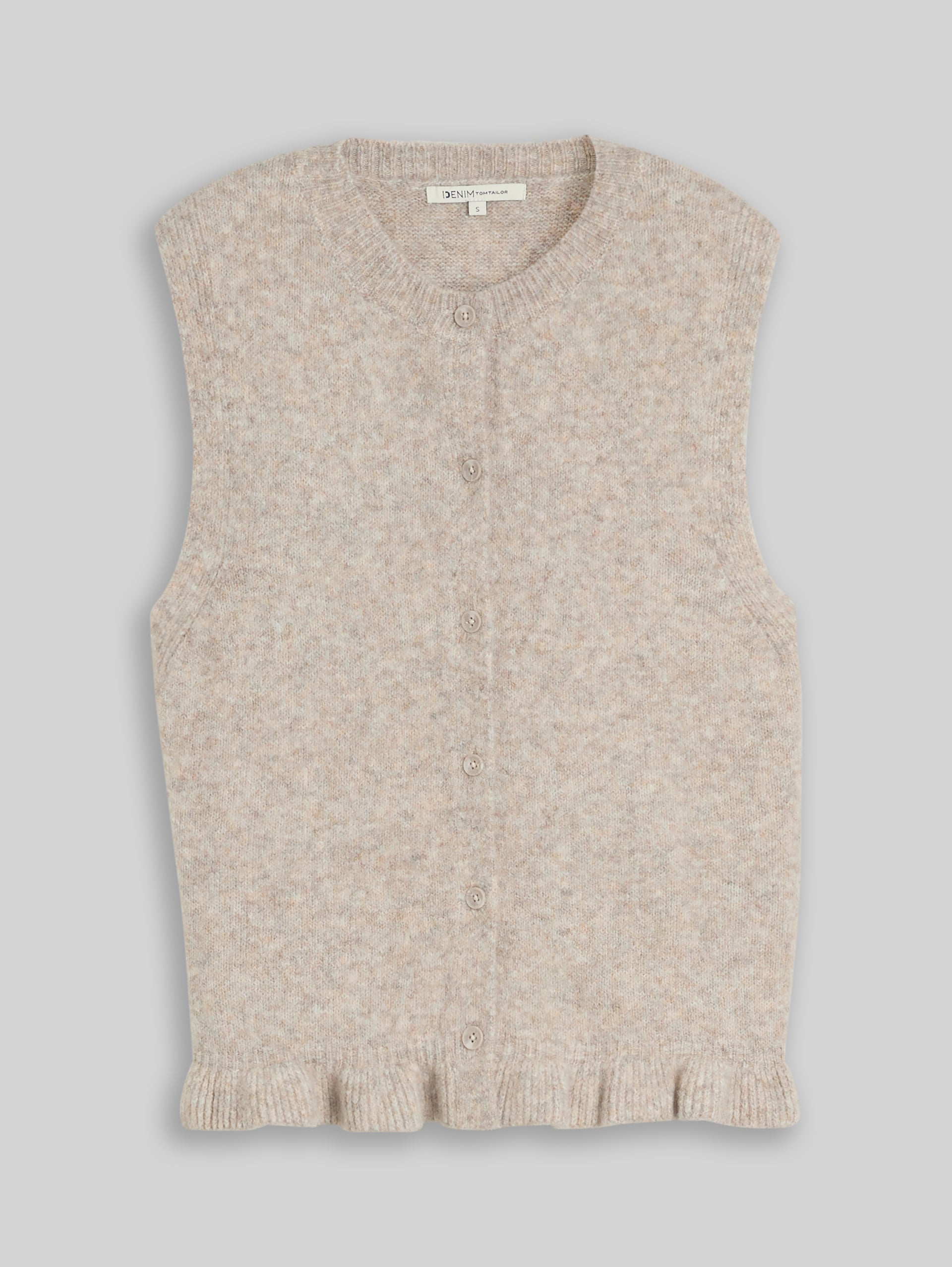 Gezellig gebreid vest met ruches - atmosphere beige melange