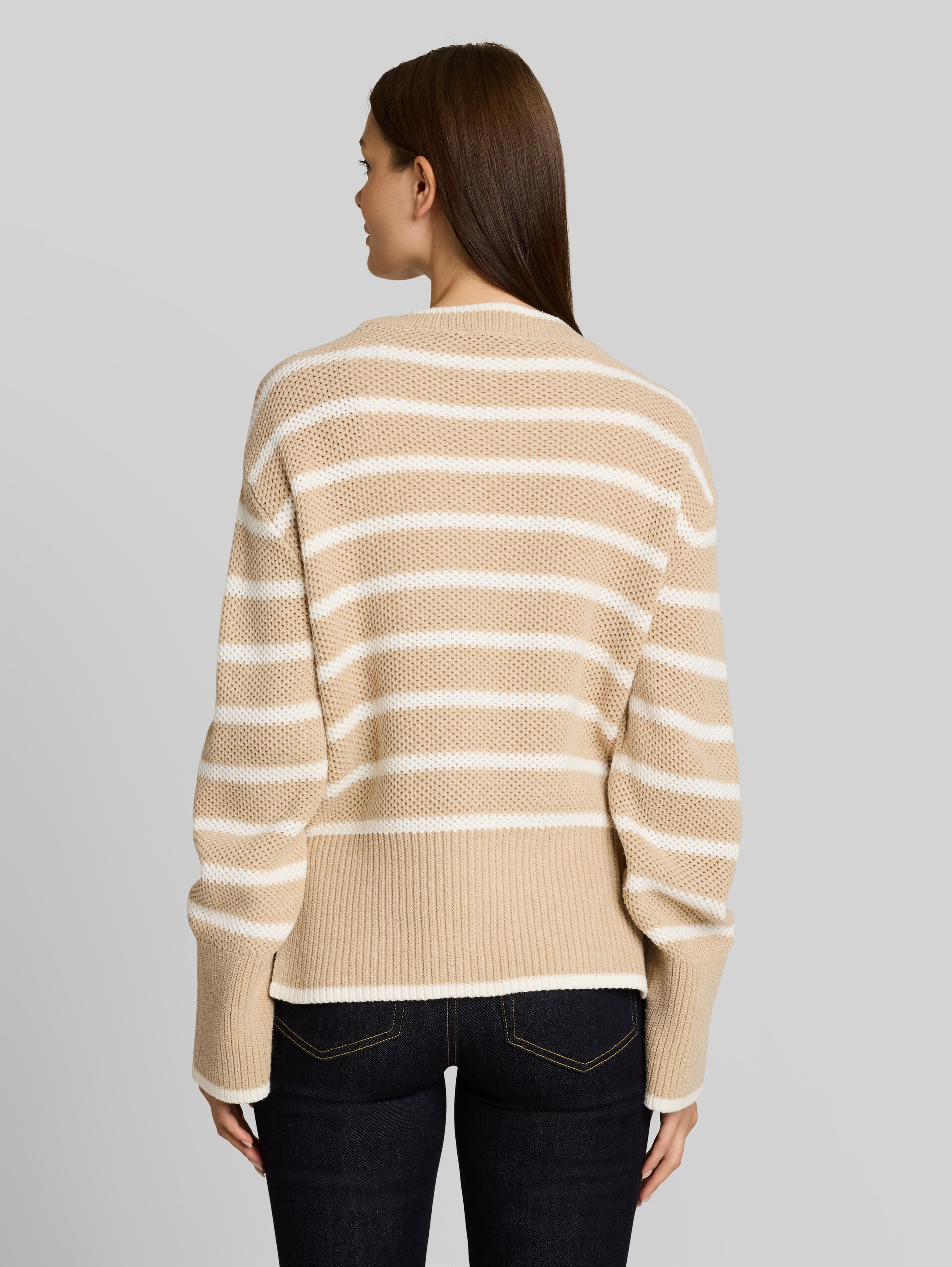 Oversize Strickpullover mit Streifenmuster - beige melange white stripe