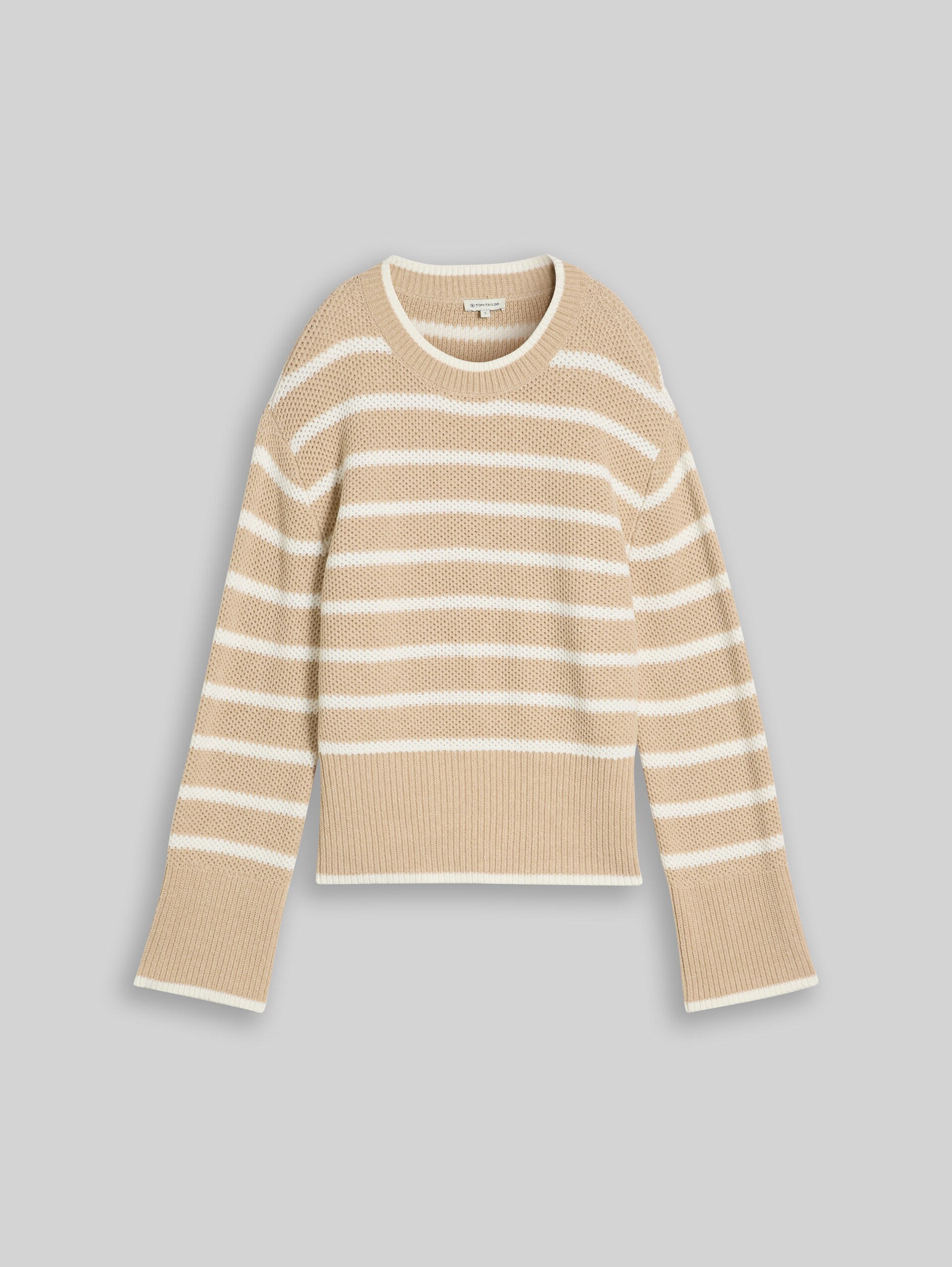 Oversize Strickpullover mit Streifenmuster - beige melange white stripe