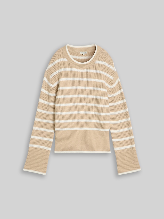 Oversize Strickpullover mit Streifenmuster von Women, beige melange white stripe