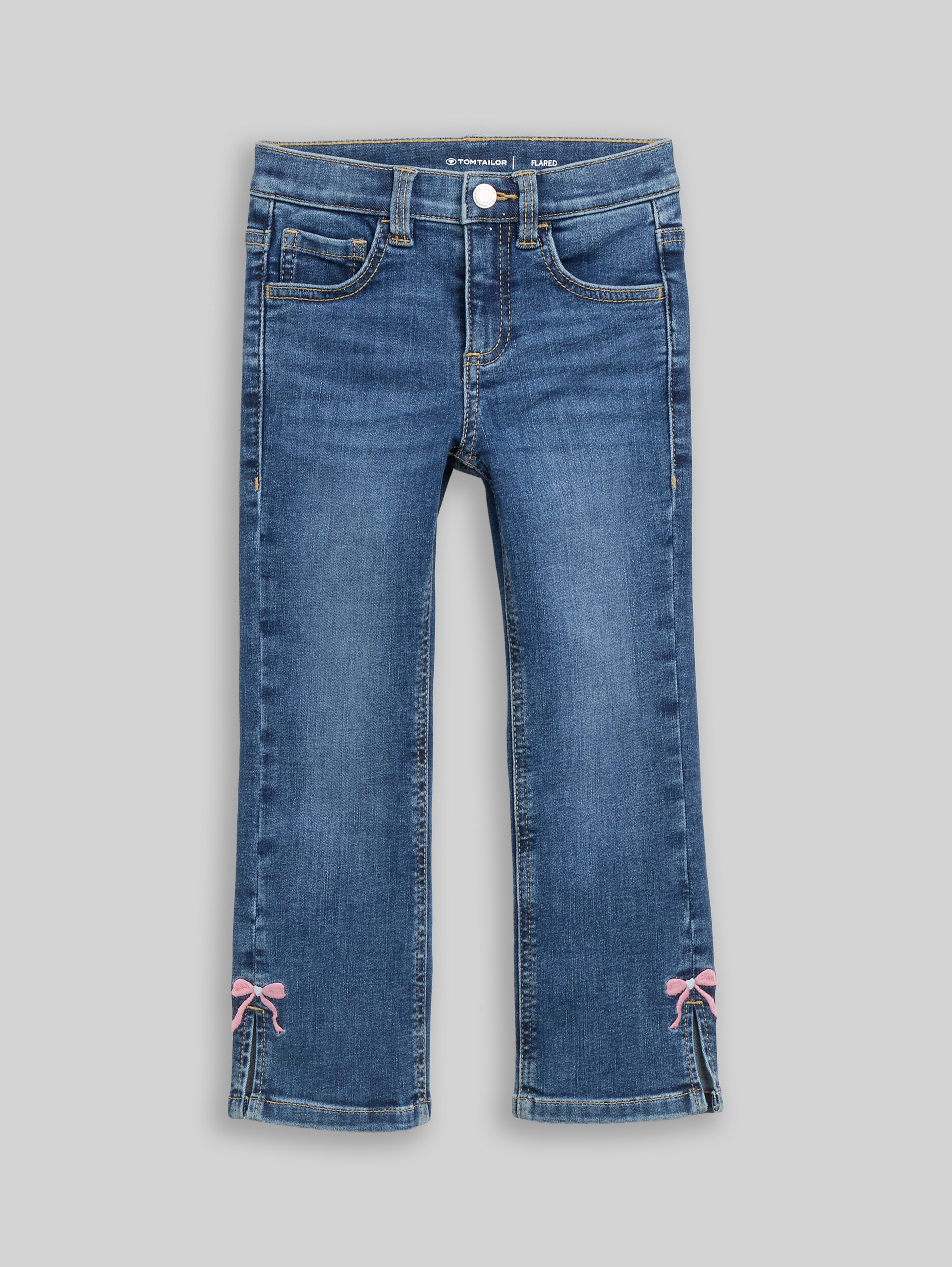 Flared Jeans mit Stretch - Used Dark Stone Blue Denim - Vorder-Produkt-Ansicht