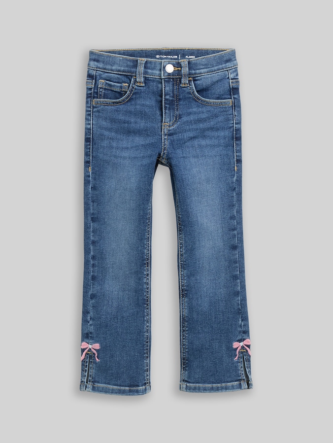 Flared-jeans met stretch door Mini Girls, Used Dark Stone Blue Denim