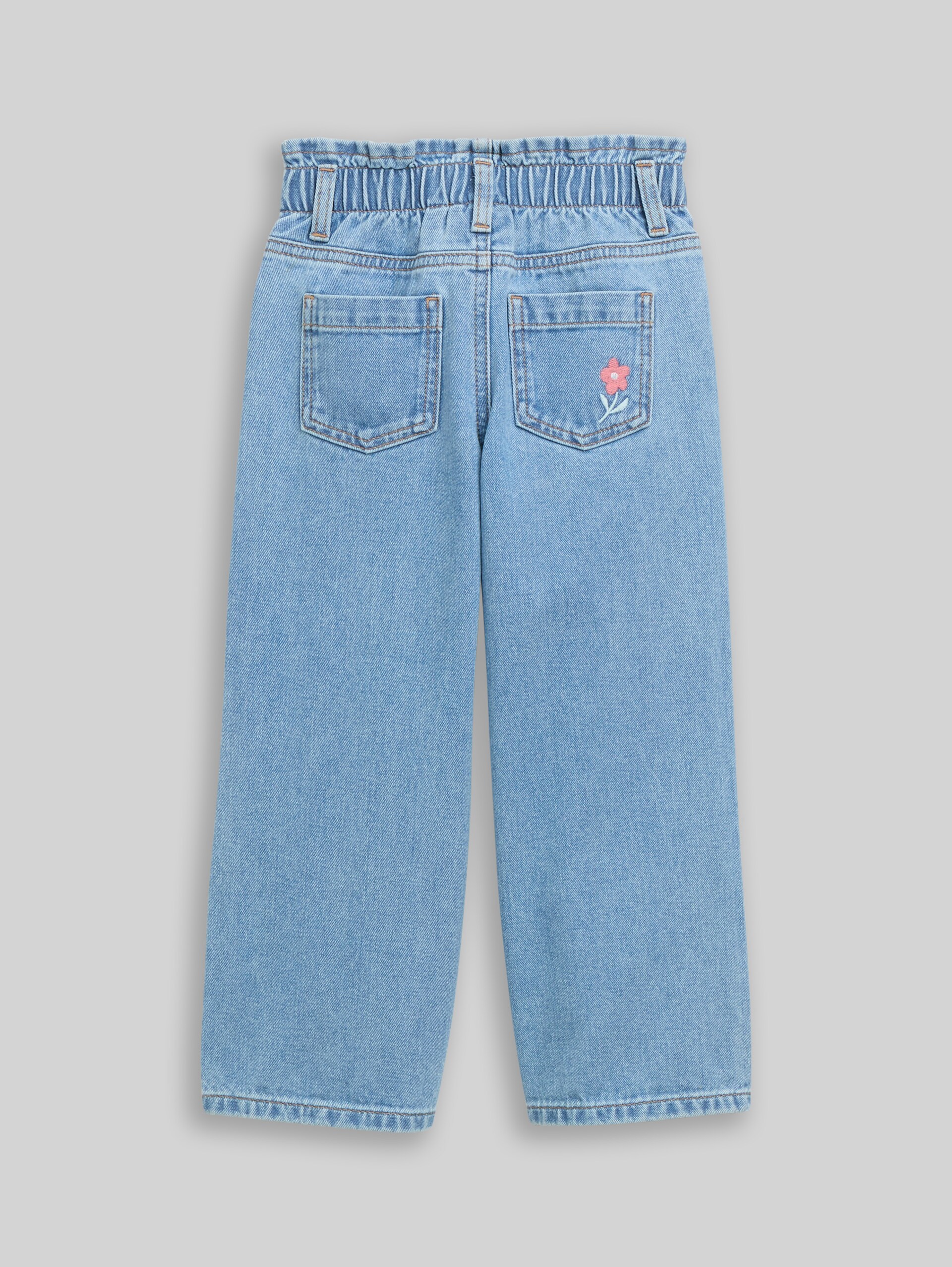 Wide Leg-jeans met borduursel - Used Mid Stone Blue Denim