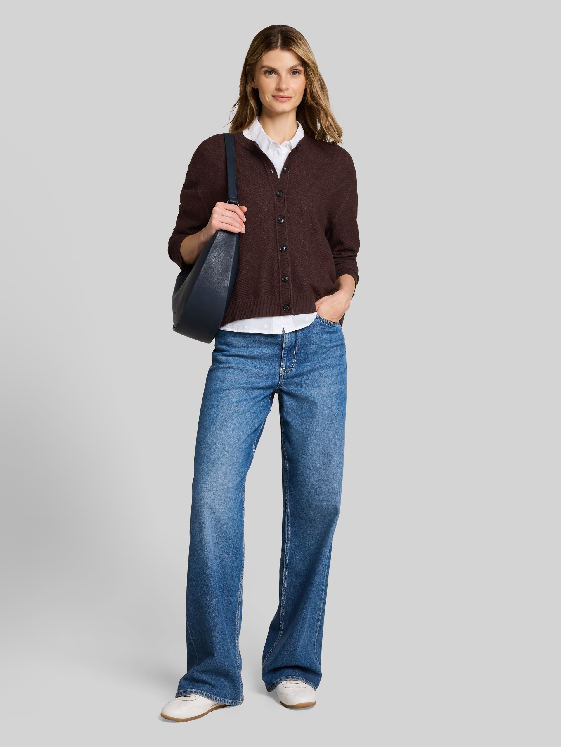Cardigan mit Rundhalsausschnitt - java dark brown melange - Model-Vorderansicht