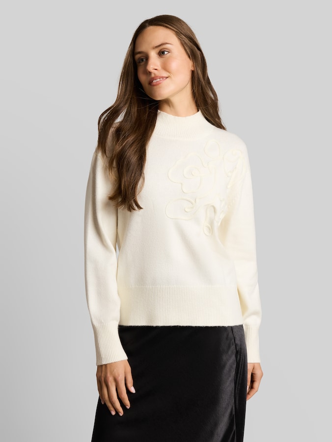 Oversized gezellig gebreid vest met bloemenborduursel door Women, Whisper White