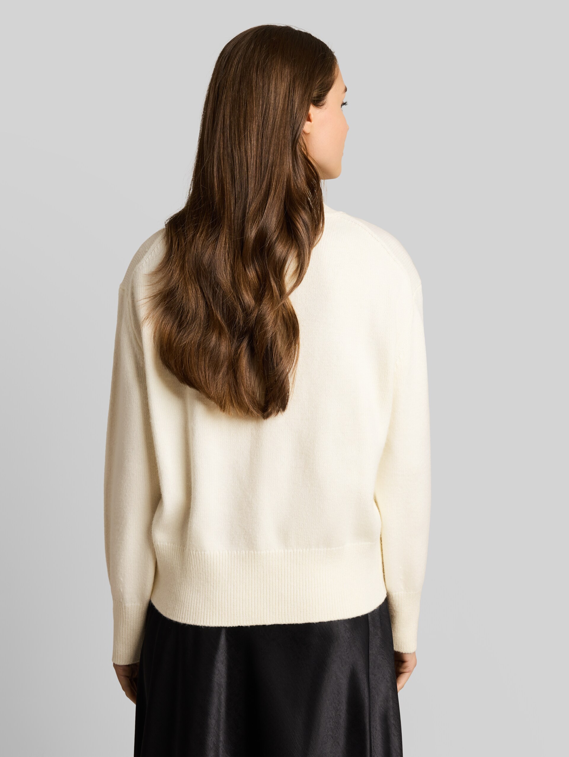 Oversized gezellig gebreid vest met bloemenborduursel - Whisper White