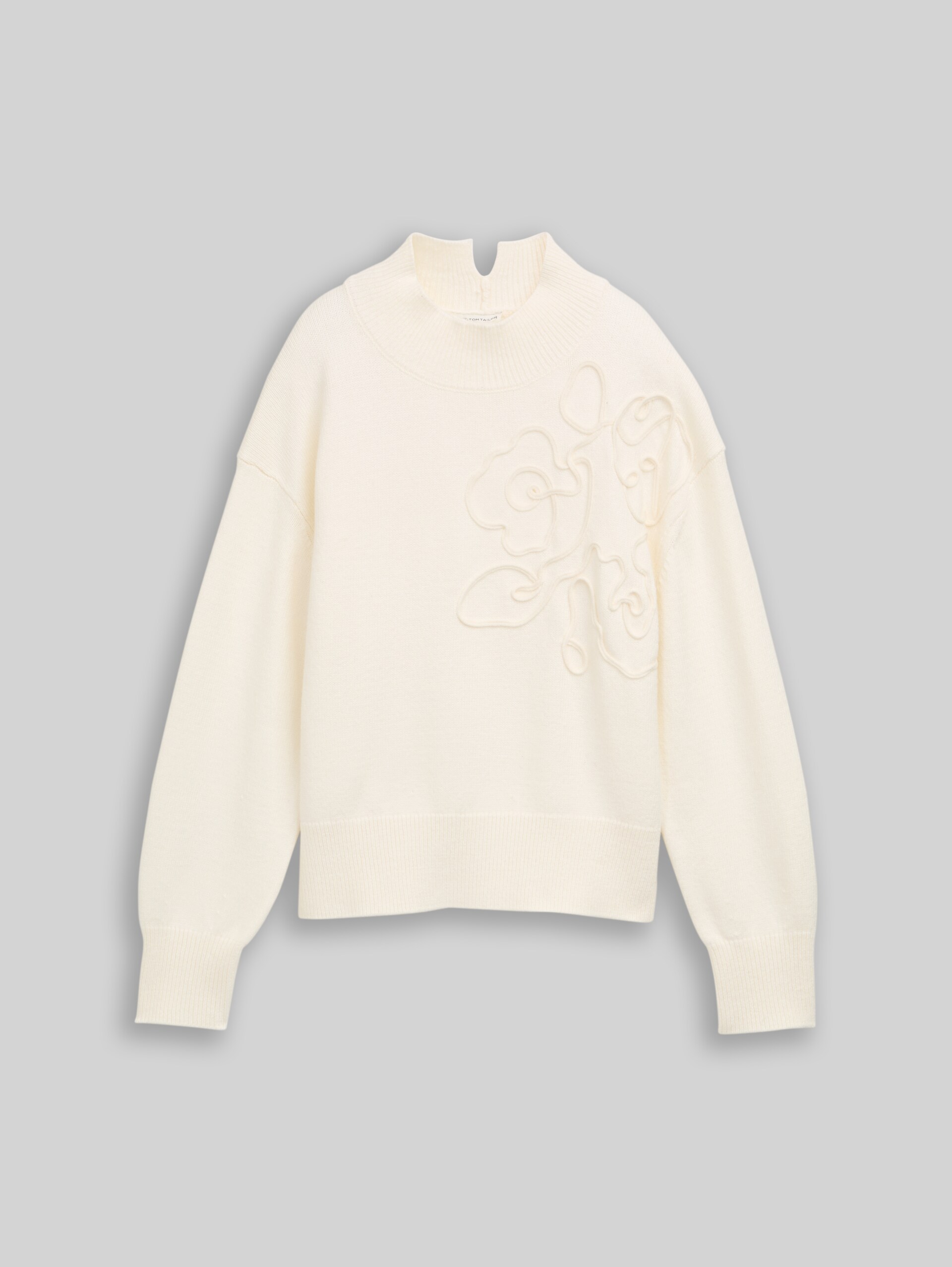 Oversized gezellig gebreid vest met bloemenborduursel - Whisper White