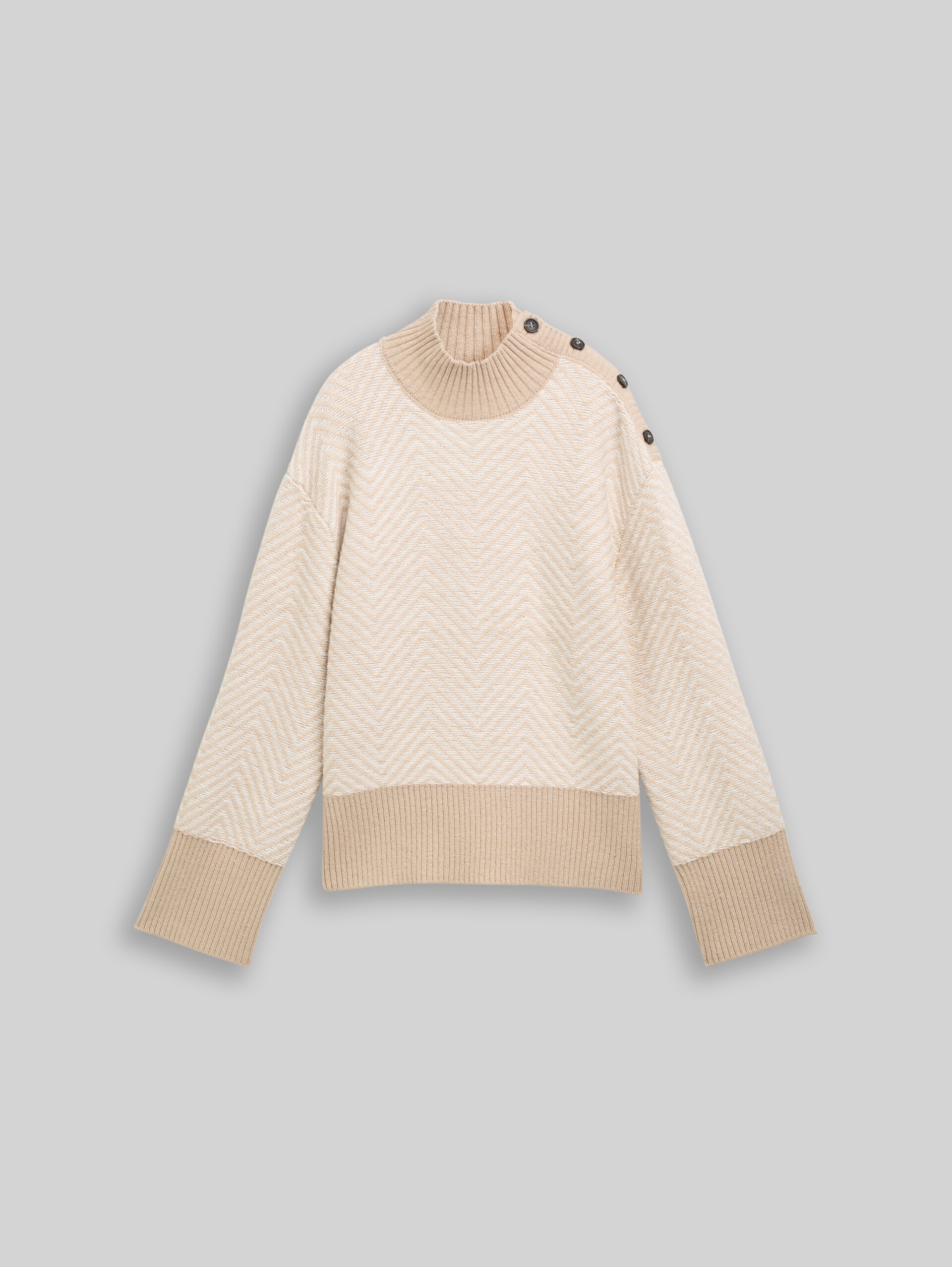 Pull en maille ample et douillet avec boutons - beige melange white zig zag