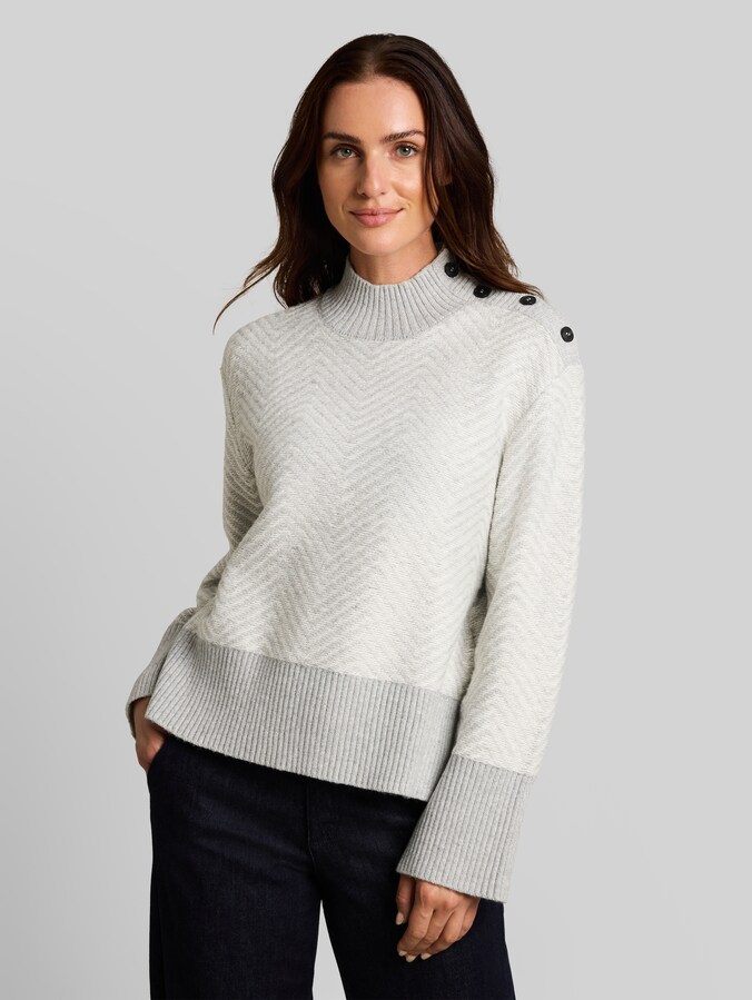 Loose Fit Cosy Strickpullover mit Knöpfen von Women, soft grey zig zag