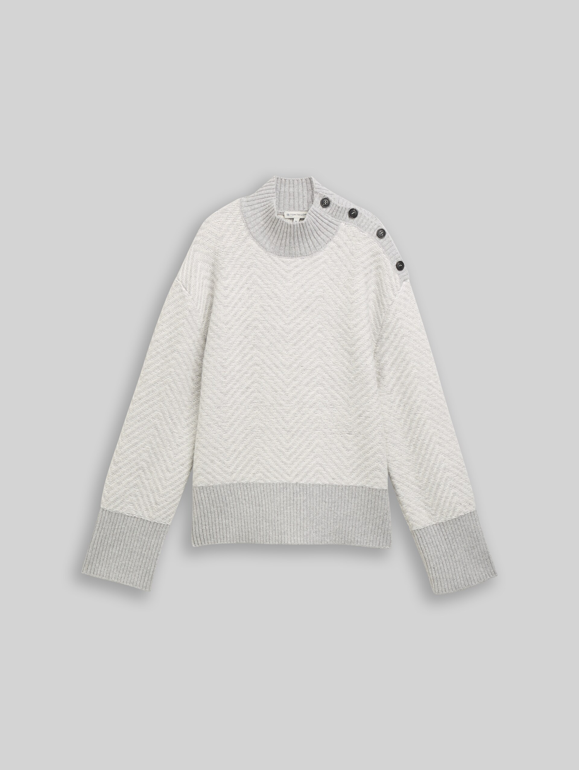 Loose Fit Cosy Strickpullover mit Knöpfen - soft grey zig zag