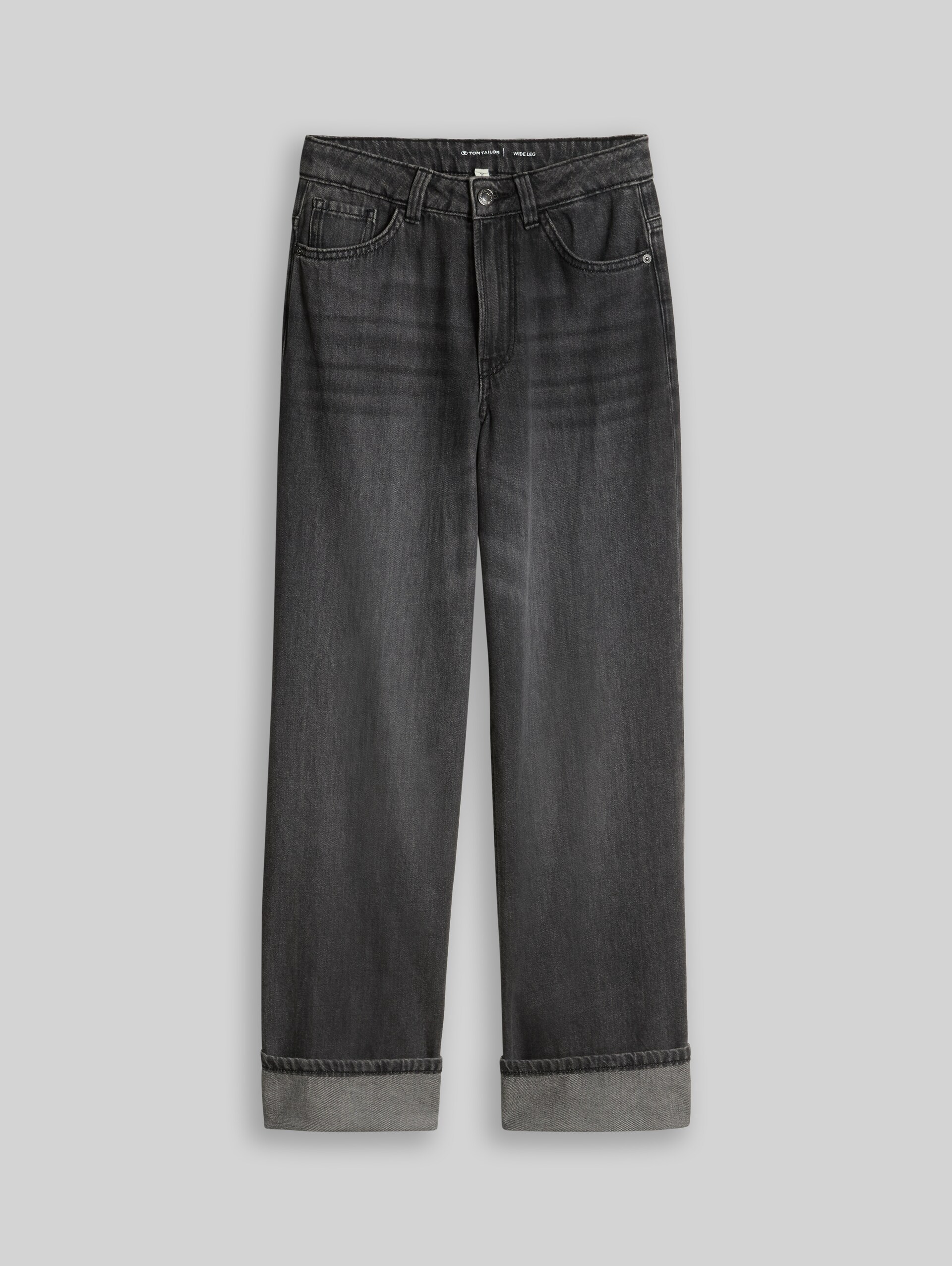 Wide Leg Jeans mit Turn-Up - used dark stone grey denim - Vorder-Produkt-Ansicht