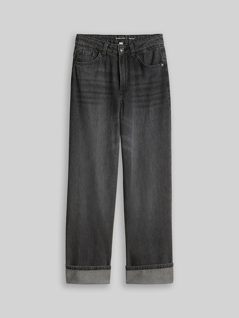 Wide Leg Jeans mit Turn-Up von Teen Girls, used dark stone grey denim