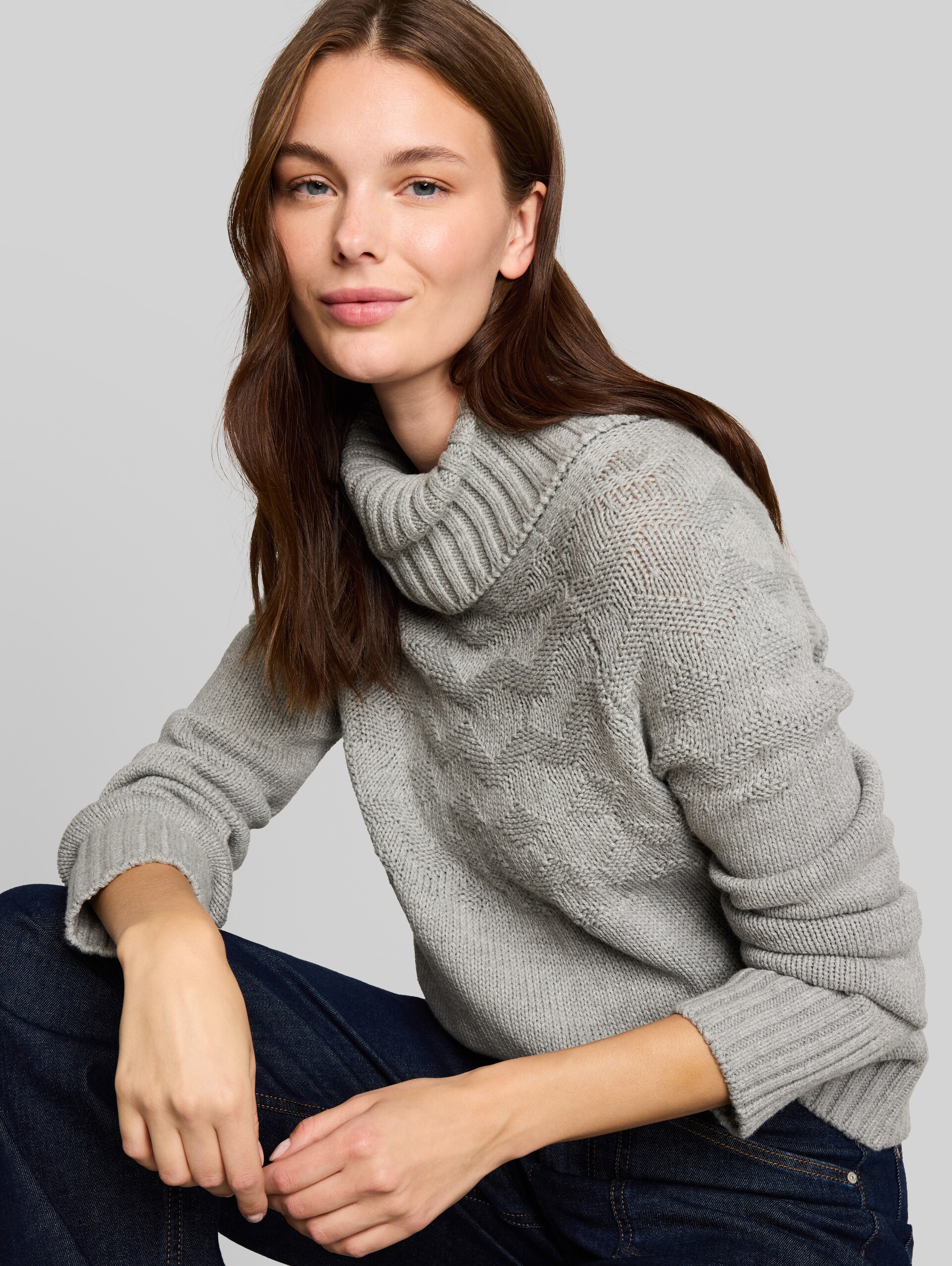 Pull à col roulé norvégien - soft grey melange - Vue détaillée du modèle