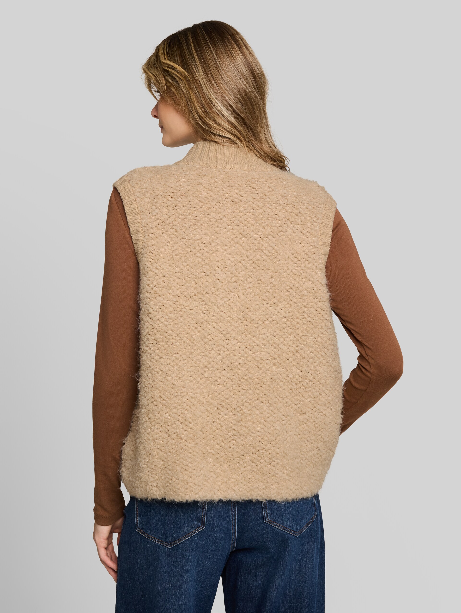 Bouclé vest zonder mouwen met rits - gravel beige melange