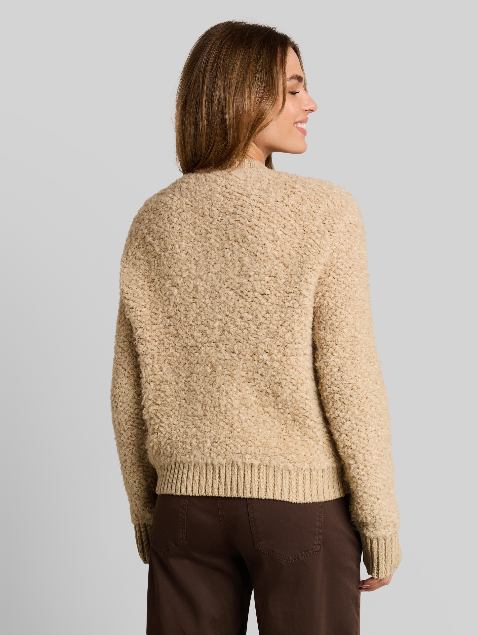 Losvallend bouclé-vest - gravel beige melange