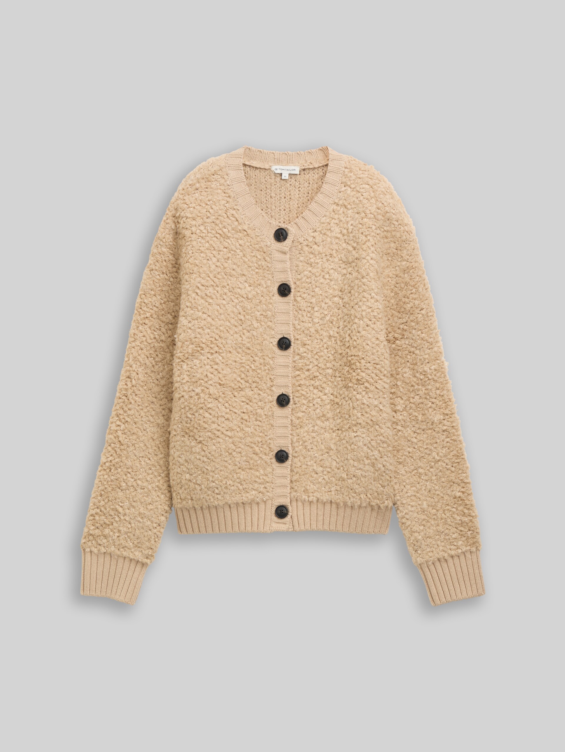 Losvallend bouclé-vest - gravel beige melange