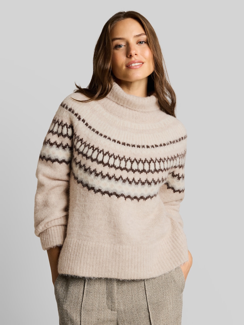 Oversize Norweger Strickpullover mit Wollanteil von Women, beige grey faire isle