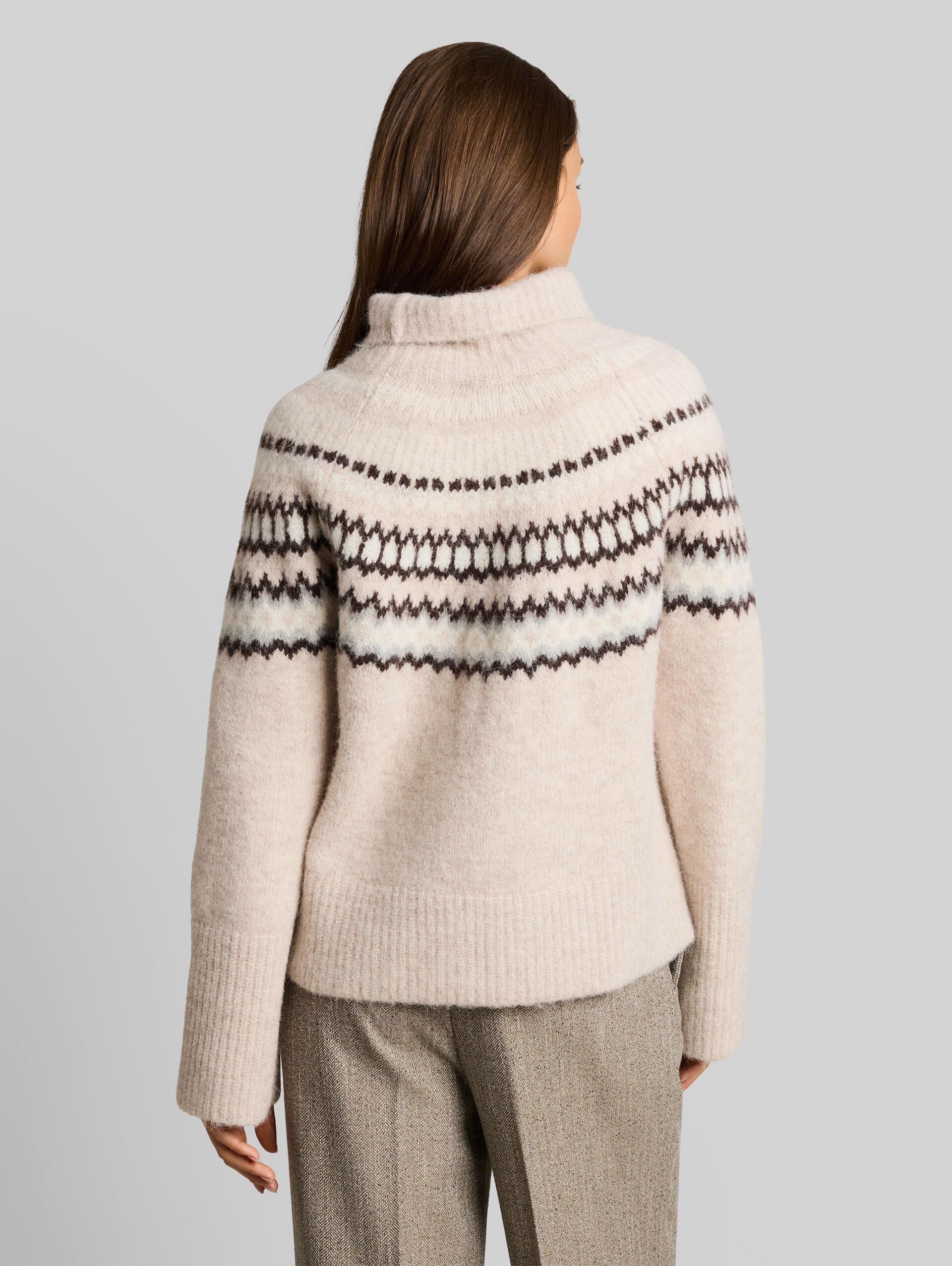 Oversized Noorse gebreide trui met wol - beige grey faire isle