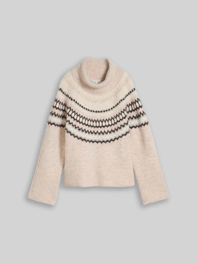 Oversized Norwegian-style knitted jumper with wool blend by Women, beige grey faire isle