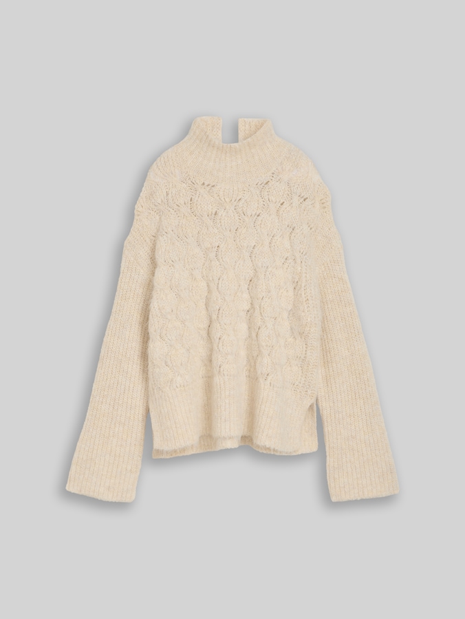 Loszittende gebreide trui met wol door Women, whisper offwhite melange