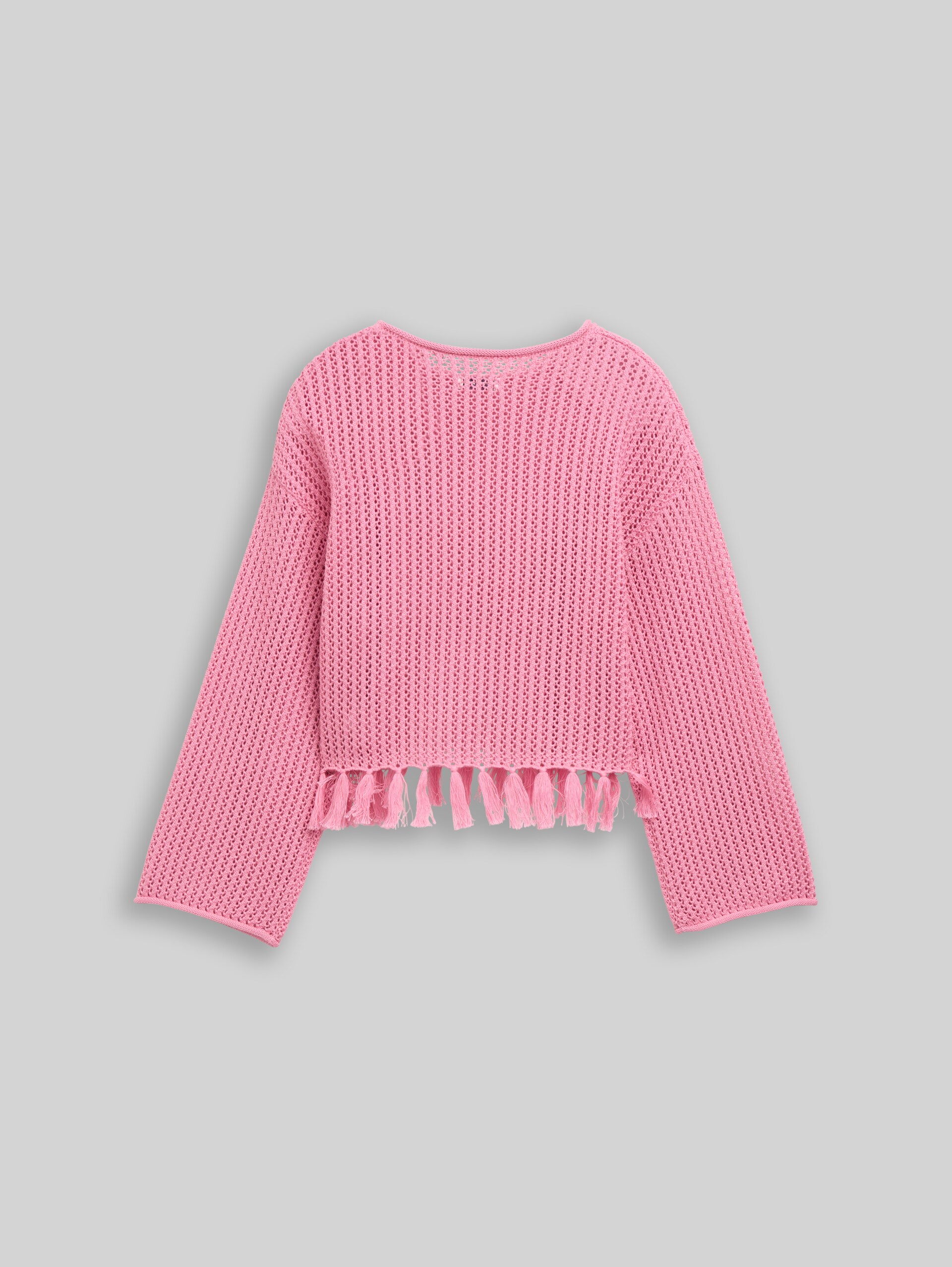 Cropped Strickpullover mit Fransen - Soft Blush Rose