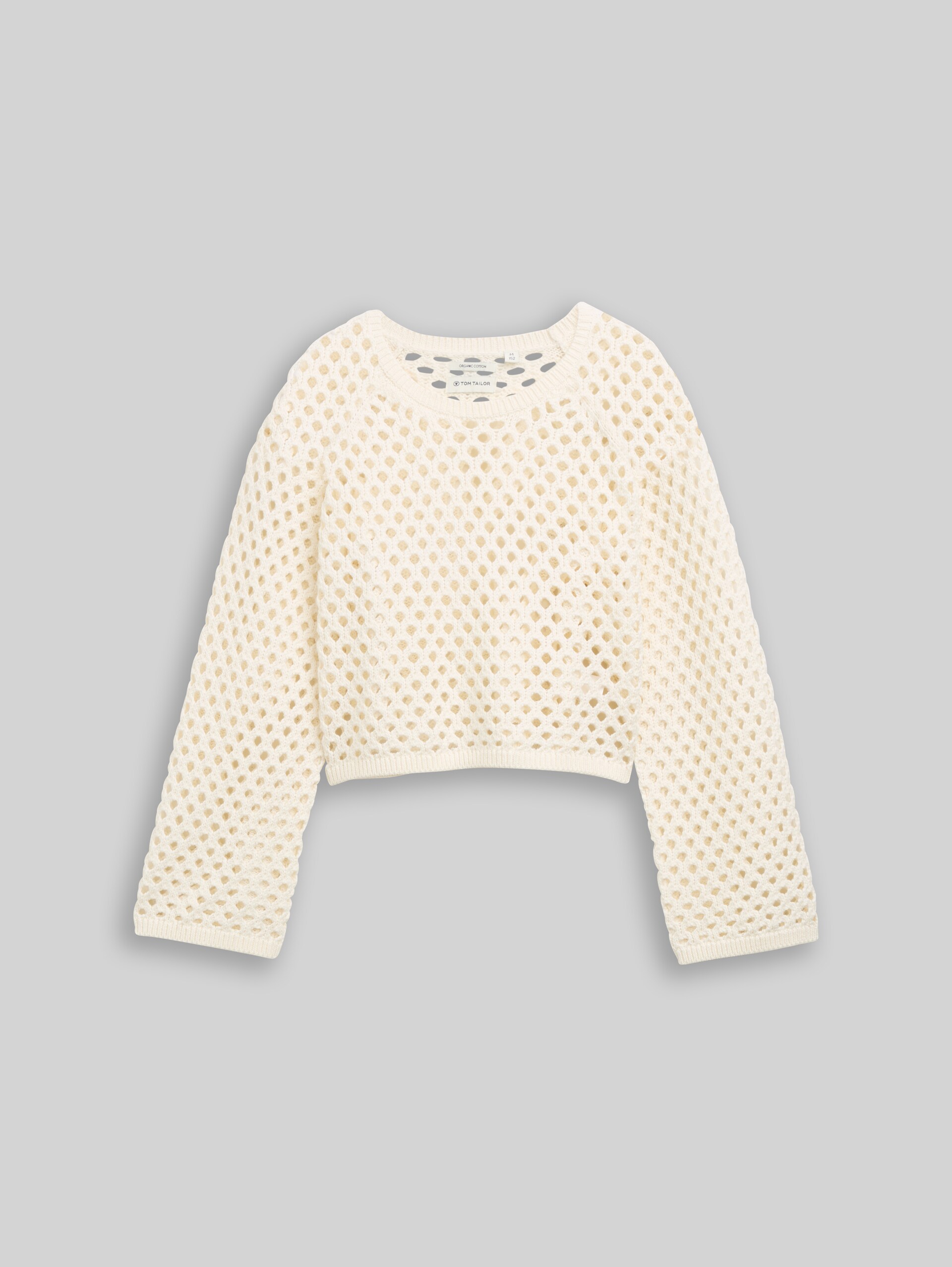 Cropped gebreide trui met gaasmotief - Gardenia White
