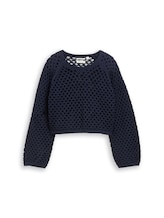 Geselecteerd, Cropped gebreide trui met gaasmotief door Tom Tailor, blauw