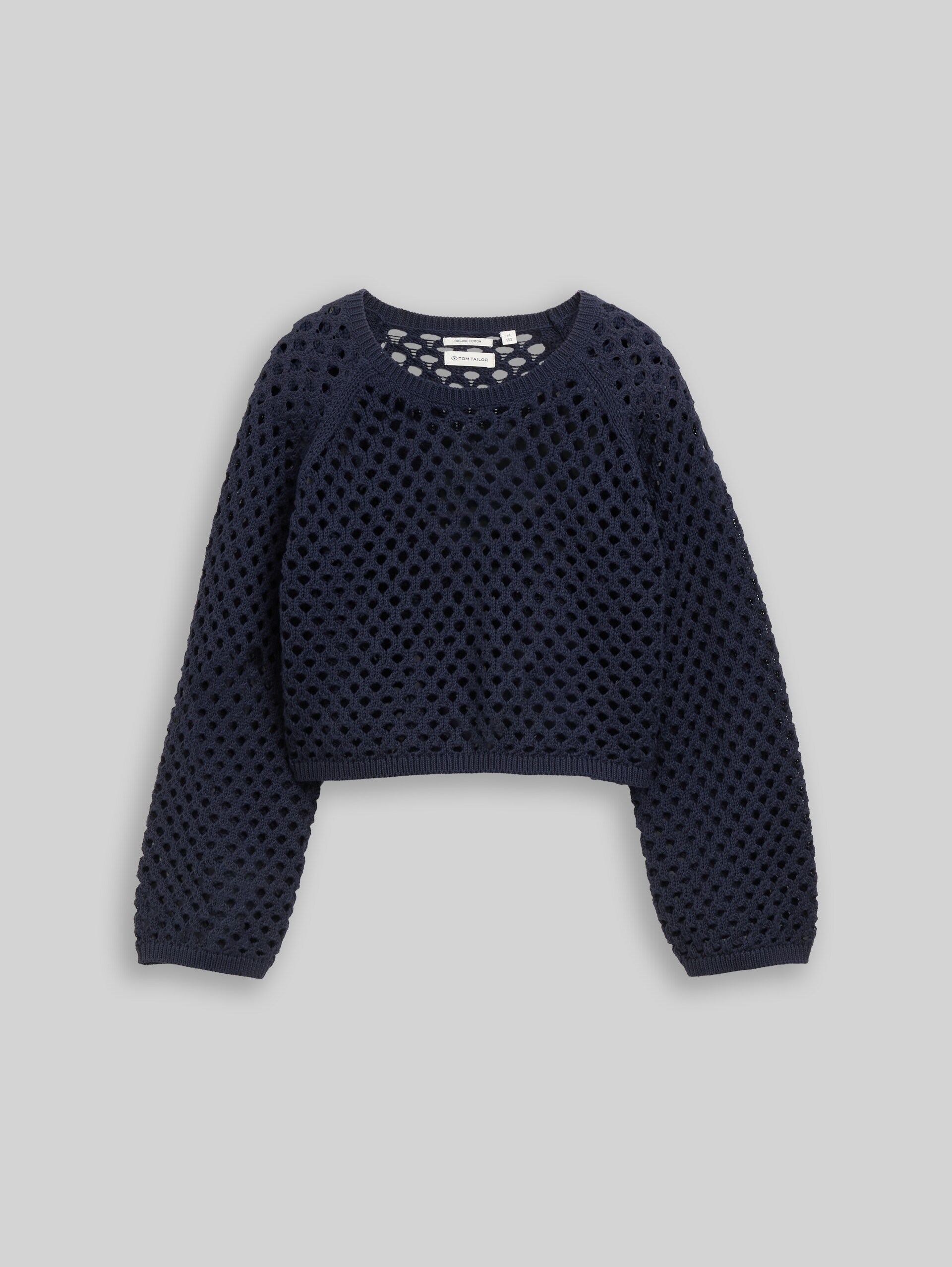 Cropped gebreide trui met gaasmotief - Parisien Night Blue