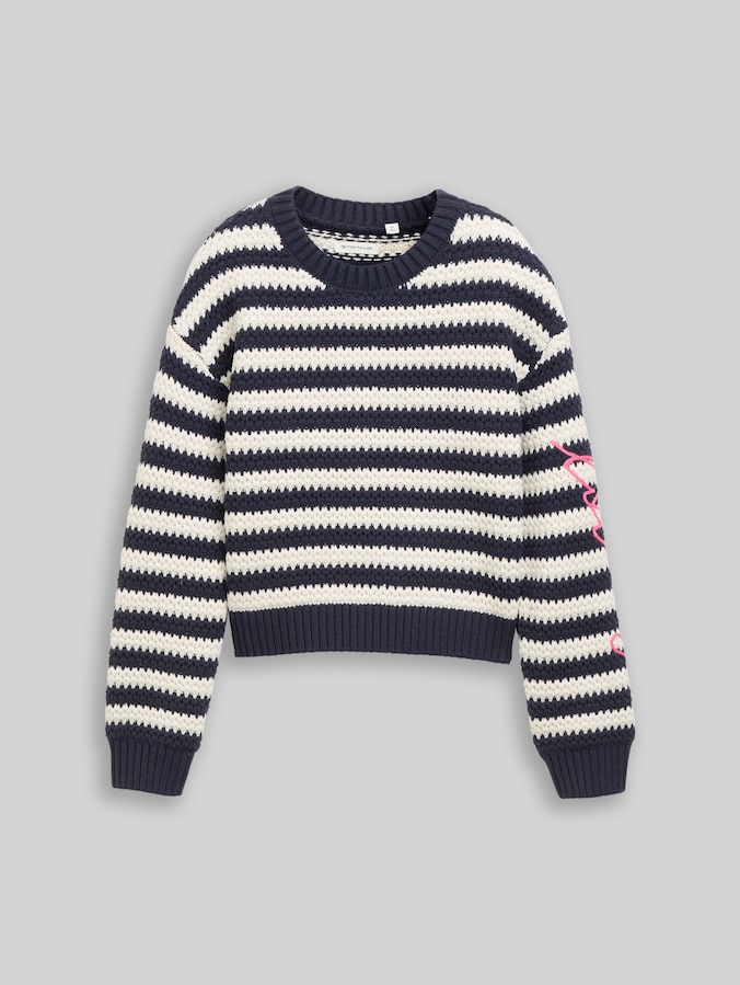 Pull en maille à rayures par Teen Girls, navy offwhite stripe pink