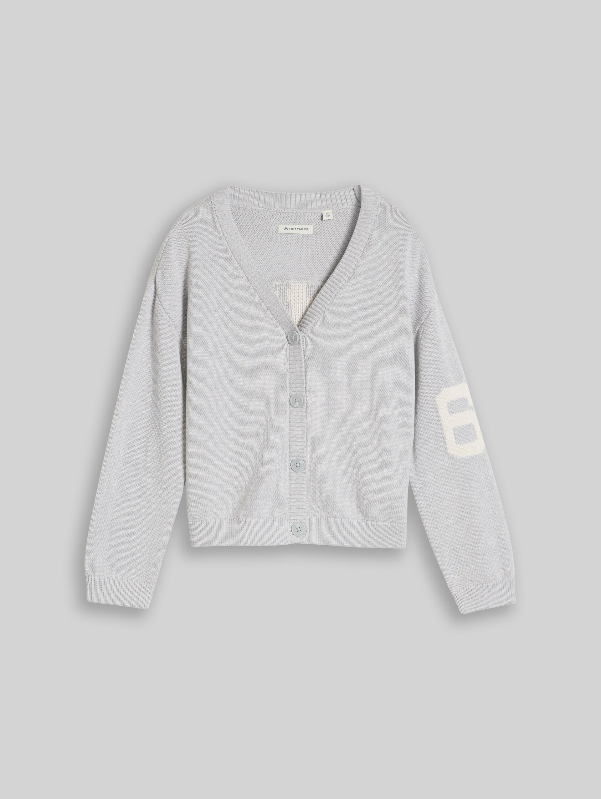 Jacquard Cardigan mit Schriftzug auf der Rückseite - Light Stone Grey Melange
