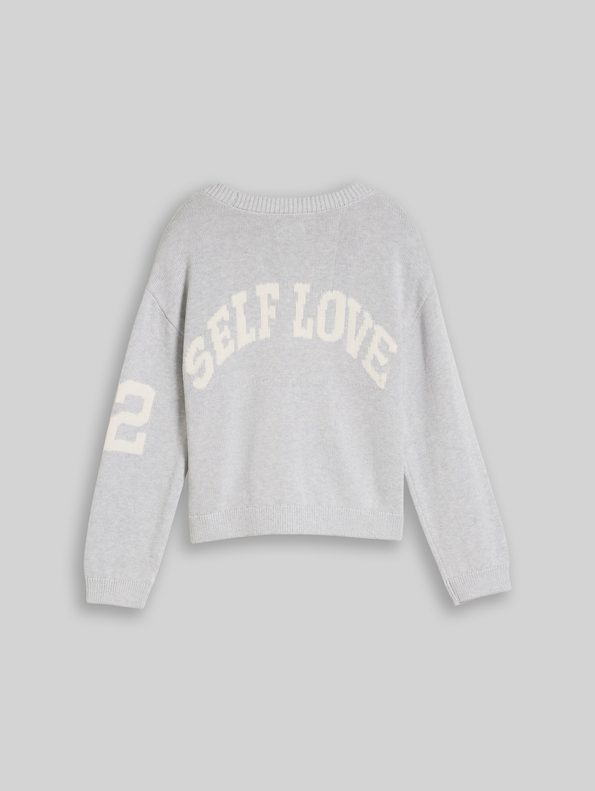 Jacquard Cardigan mit Schriftzug auf der Rückseite - Light Stone Grey Melange