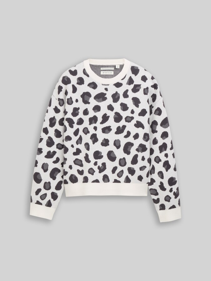 Jacquard Strickpullover mit Leo-Muster von Teen Girls, leo grey print