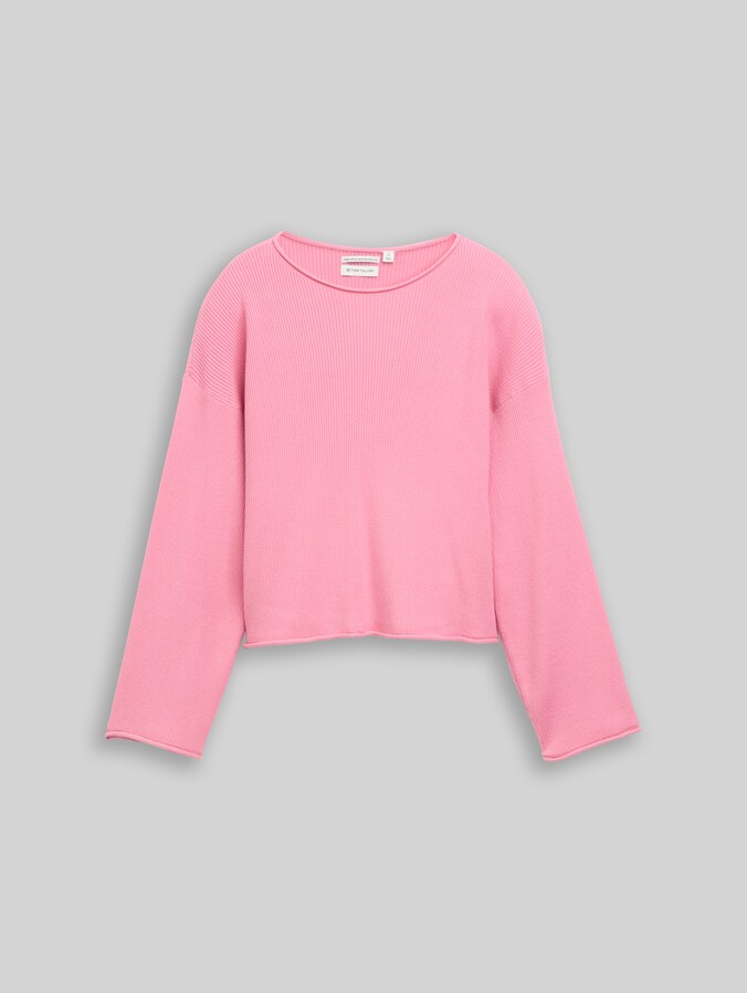 Cropped Strickpullover mit gerollten Saumkanten von Teen Girls, Soft Blush Rose