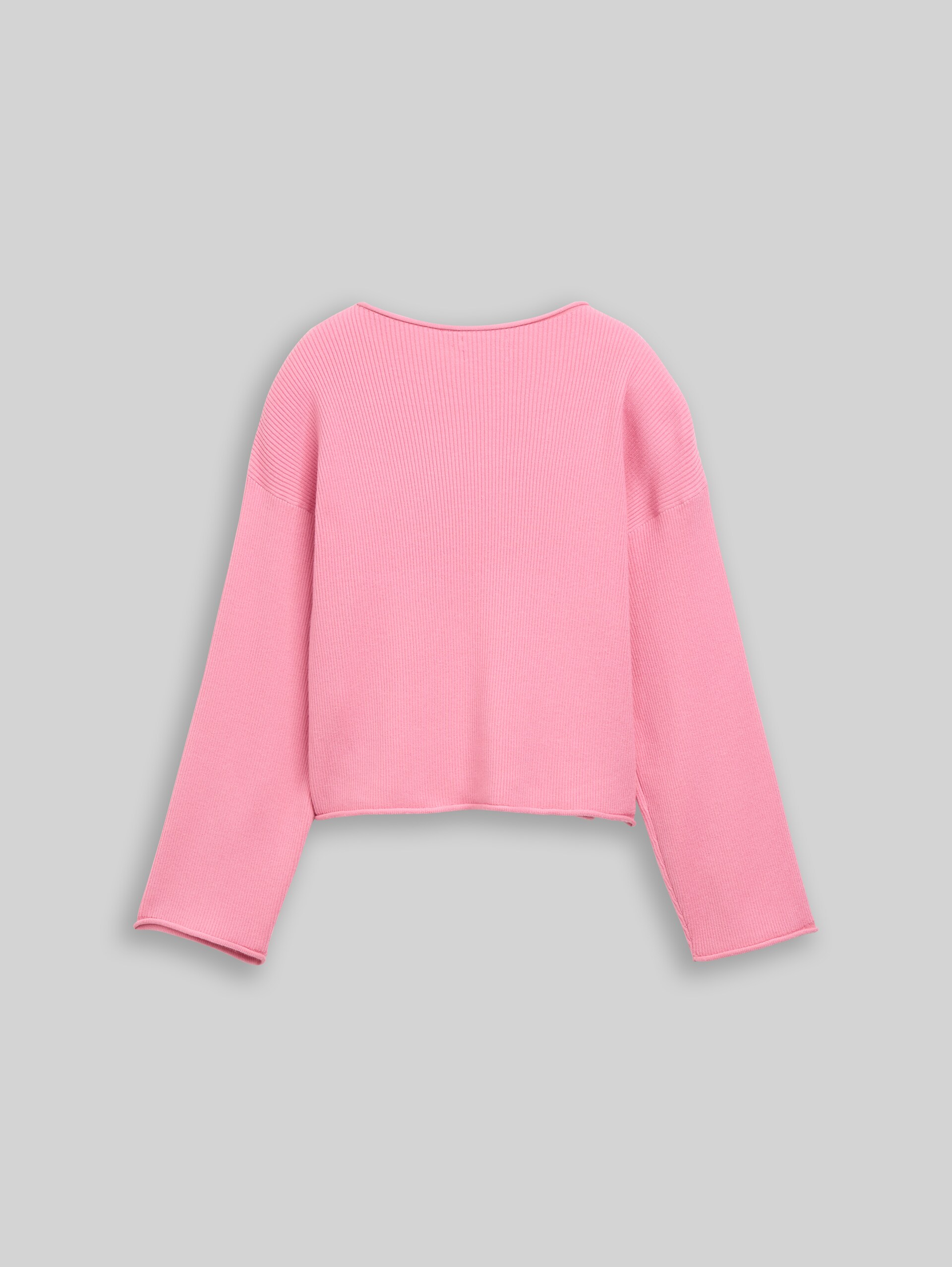 Cropped Strickpullover mit gerollten Saumkanten - Soft Blush Rose