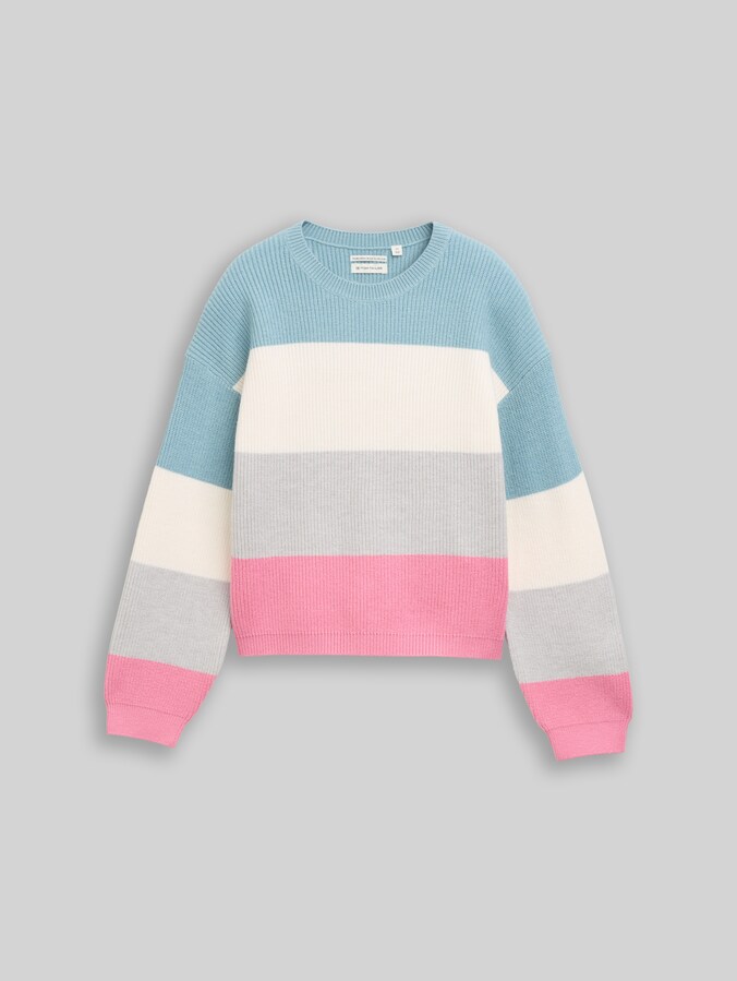 Korte gebreide trui met colour blocking door Teen Girls, pink colorblock