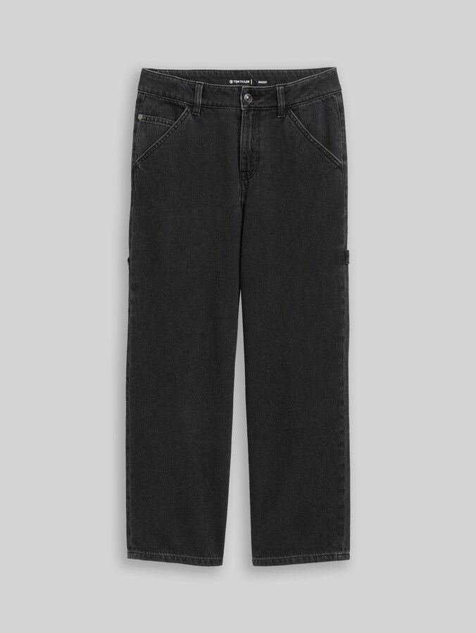 Baggy carpenter-jeans door Teen Boys, clean dark stone grey denim