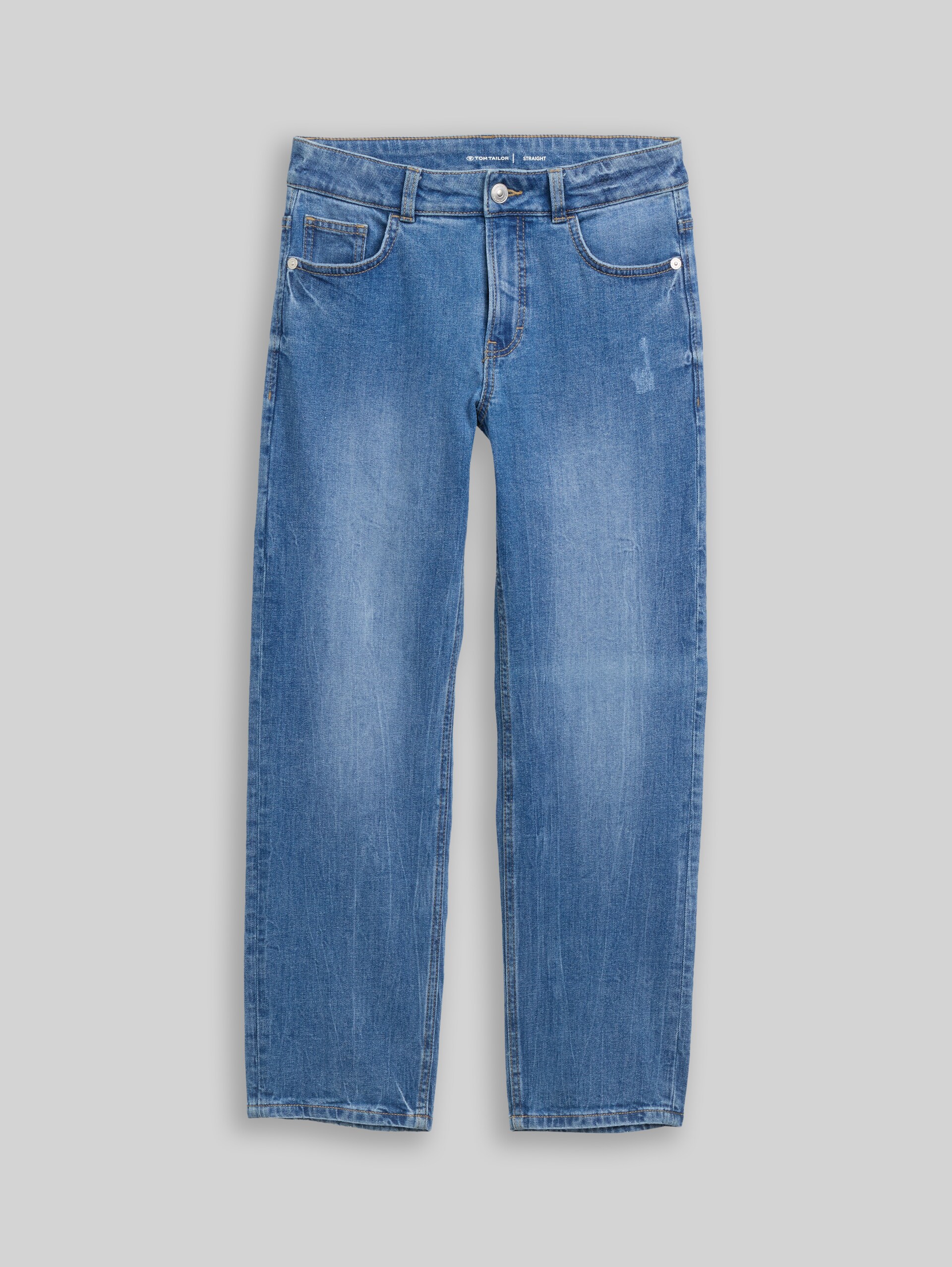 Straight Jeans mit Stretch - heavy used mid blue denim - Vorder-Produkt-Ansicht