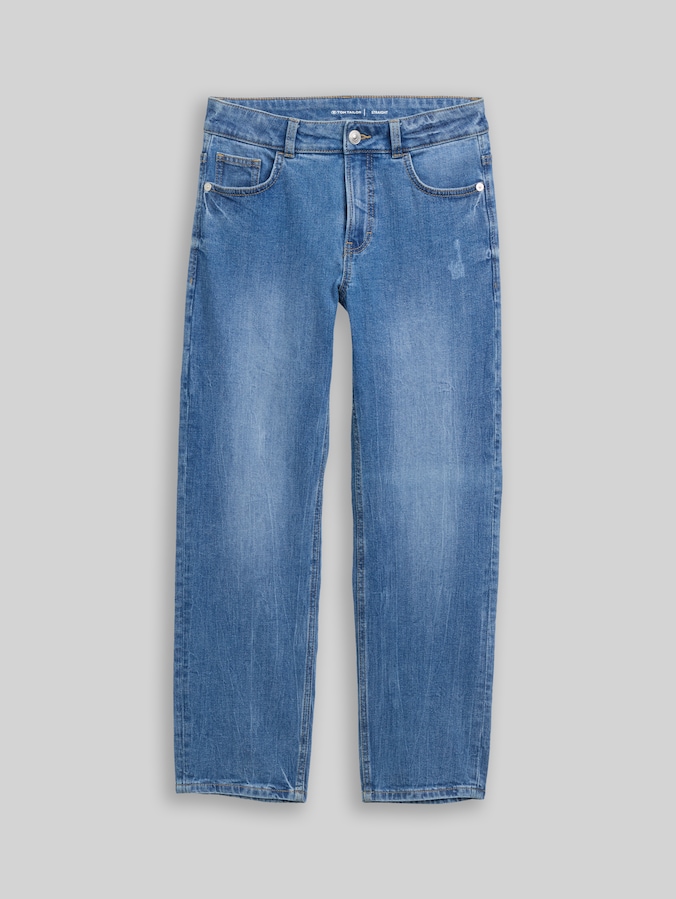 Straight Jeans mit Stretch von Teen Boys, heavy used mid blue denim