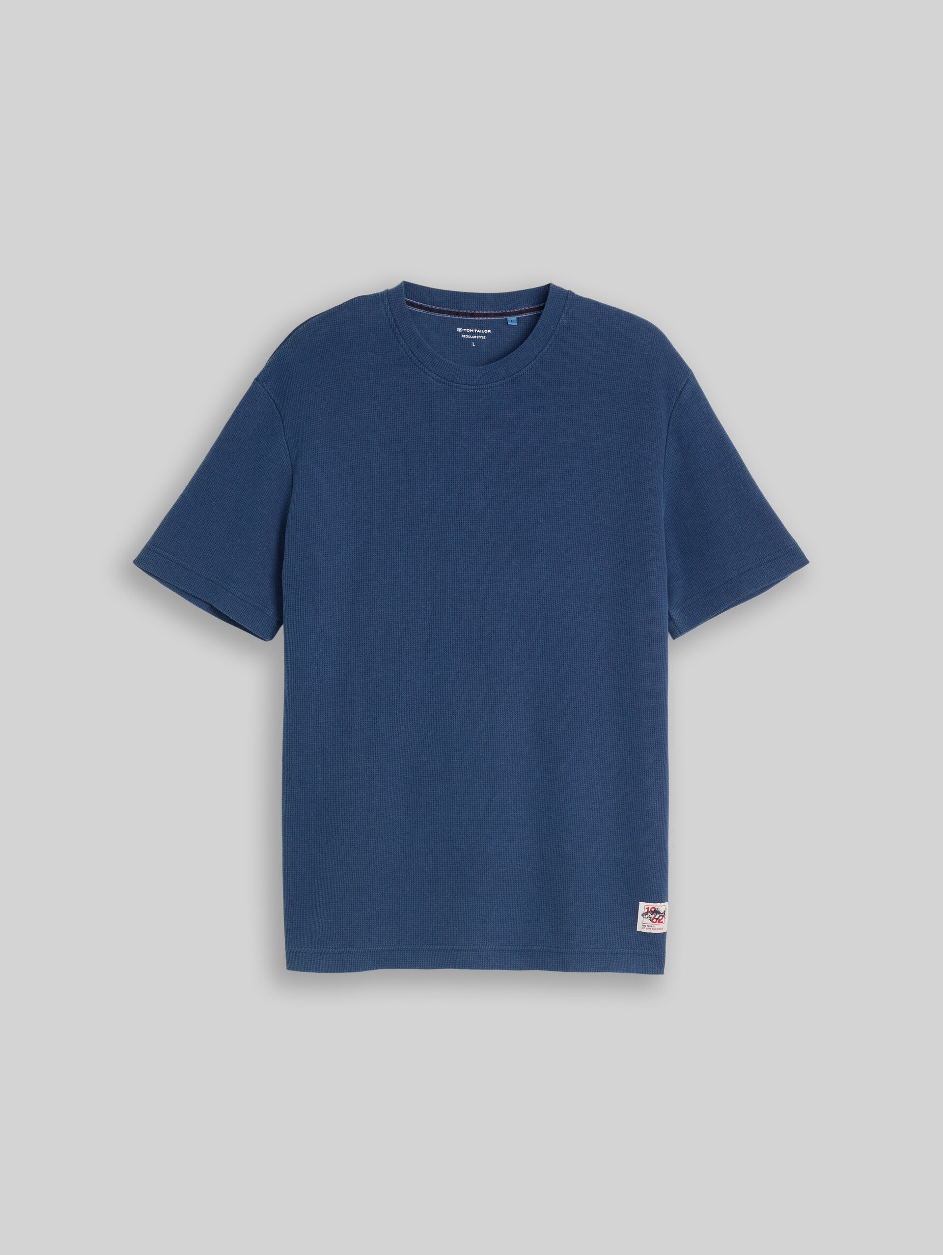 T-shirt met wafelstructuur - Dark Duck Blue - Product vooraanzicht