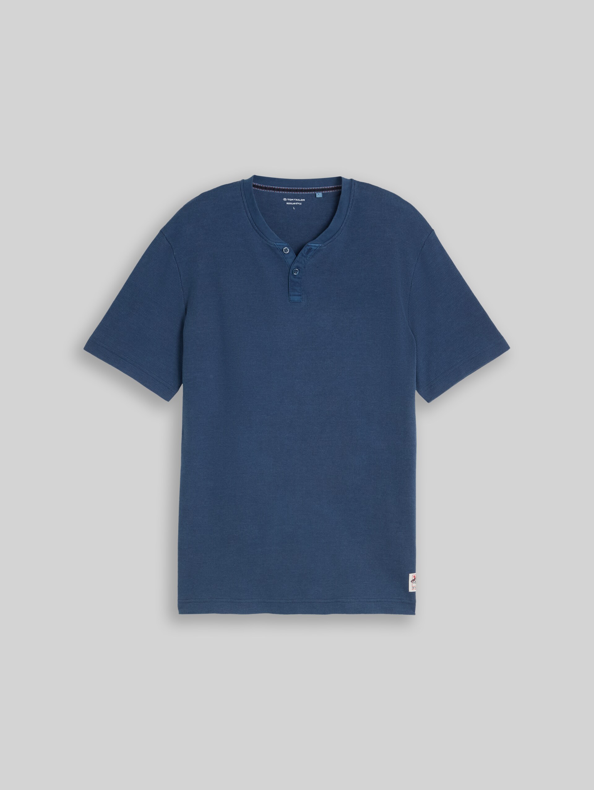 Henley-T-shirt met wafelstructuur - Dark Duck Blue - Product vooraanzicht