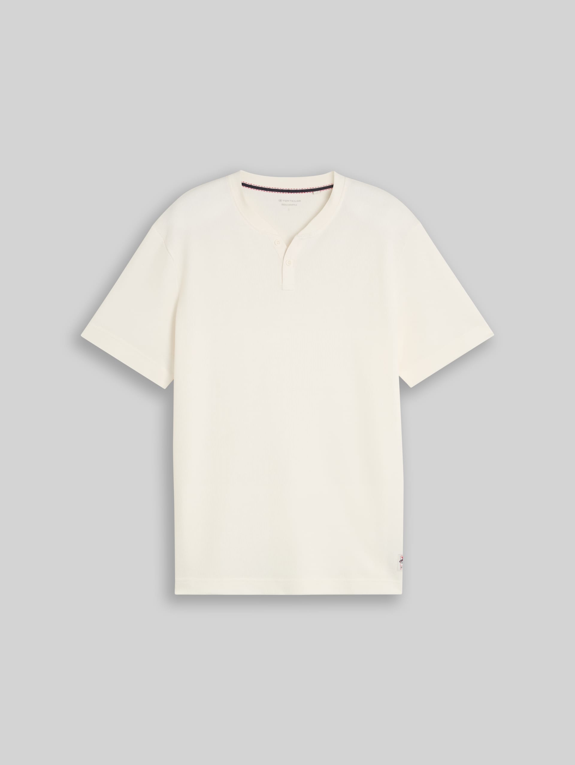 Henley-T-shirt met wafelstructuur - Gardenia White - Product vooraanzicht