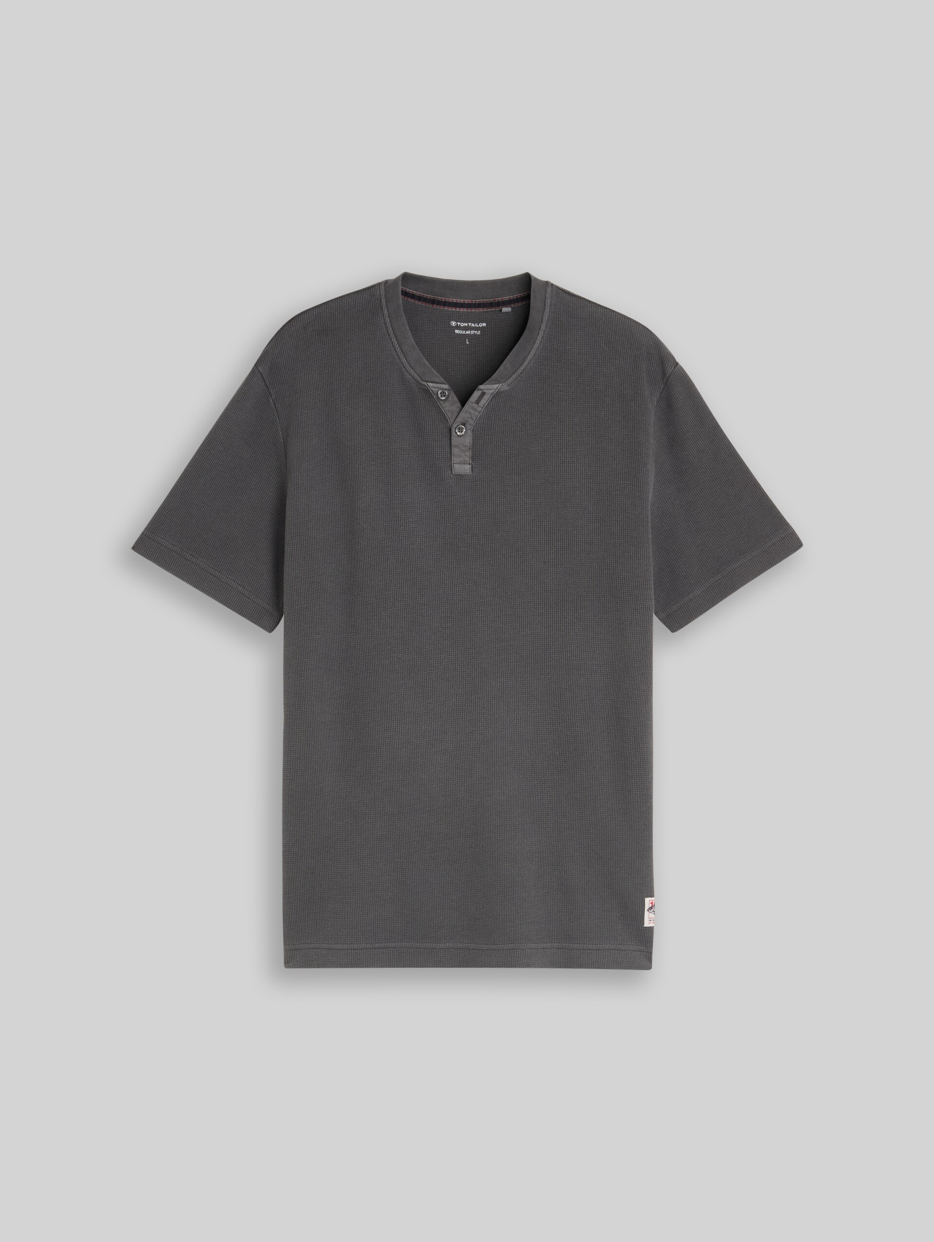 Henley-T-shirt met wafelstructuur - Tarmac Grey - Product vooraanzicht