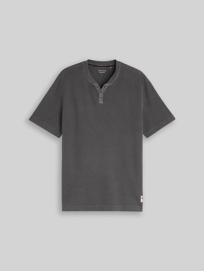 Henley T-shirt with waffle texture by Men, Tarmac Grey