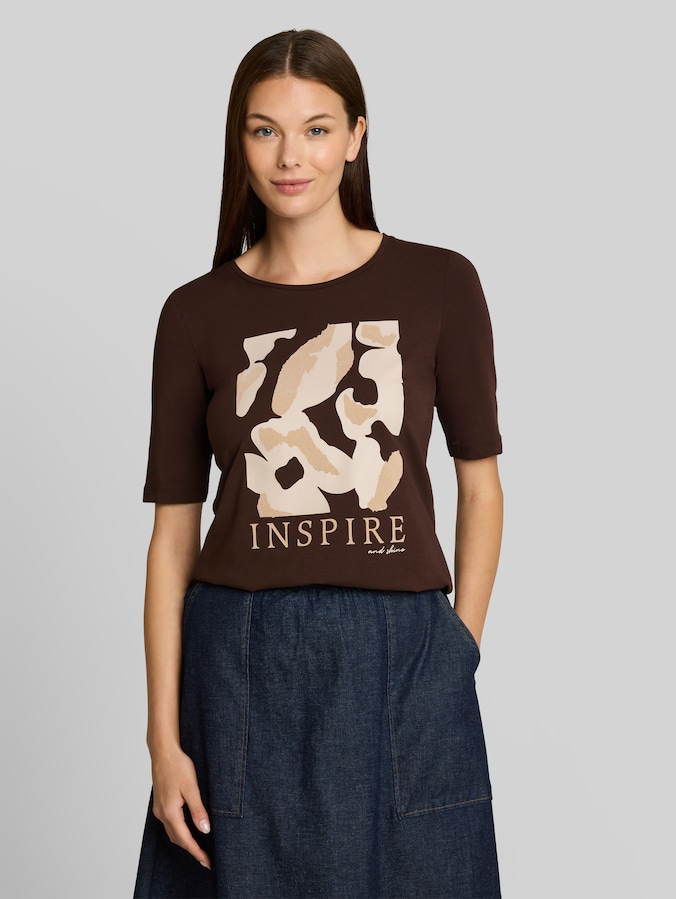 Slim-fit T-shirt with print by Women, java dark brown